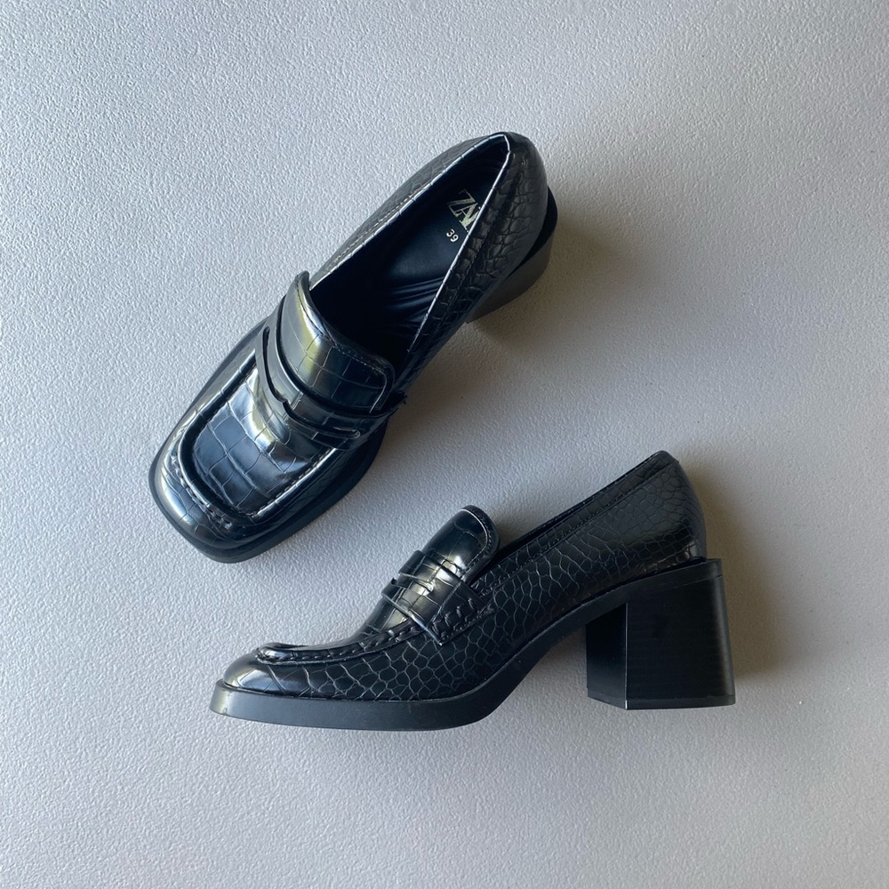 Zara Block Heel Croc Loafers - Picture 1 of 6